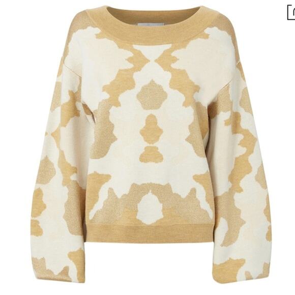 CAROLINE CONSTAS Camo Wool Knit Metallic Balloon Sleeve Crewneck Sweater SMALL - Picture 1 of 8